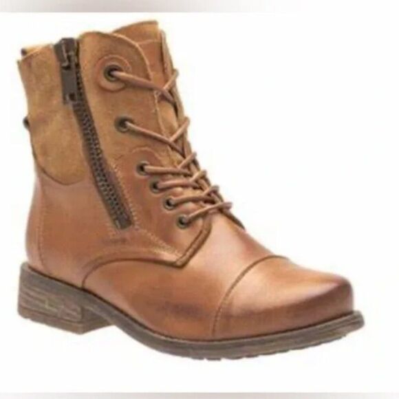 Anthropologie Shoes - Anthro Tara M Loris Genuine Leather + Suede Utility Moto Boots Lace-Up Heeled 8